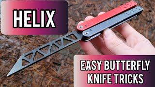 Helix Balisong Tutorial EASY BUTTERFLY KNIFE TRICKS [upl. by Nnyw]