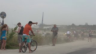 Skiathos Dangerous Jet blast and low Landings [upl. by Ecirahs]